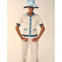 White Stuff Pure Cotton Crew Neck Button Through Cardigan White Mix