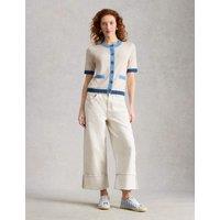 White Stuff Pure Cotton Crew Neck Button Through Cardigan White Mix
