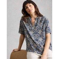 White Stuff Floral Textured Notch Neck Top Navy Mix
