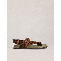 White Stuff Leather Hair On Animal Print Flat Sandals Brown Mix