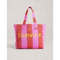 White Stuff Pure Cotton Striped Summer Stuff Tote Bag Pink Mix