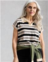 Cotton Rich Striped Polo Shirt with Linen