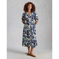 White Stuff Linen Rich Floral Midi Waisted Dress Navy Mix