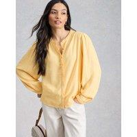 White Stuff Linen Blend Button Through Blouse Yellow