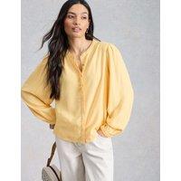White Stuff Linen Blend Button Through Blouse Yellow