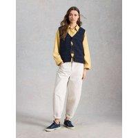 White Stuff Pure Cotton Textured V-Neck Knitted Vest Navy