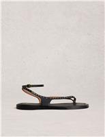 White Stuff Leather Studded Ankle Strap Flat Sandals Black