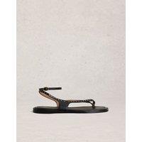 White Stuff Leather Studded Ankle Strap Flat Sandals Black