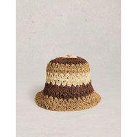 White Stuff Straw Striped Bucket Hat Brown Mix