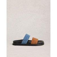 White Stuff Suede Riptape Flat Footbed Mules Blue Mix