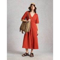 White Stuff Pure Cotton Jersey Midi Waisted Dress Red