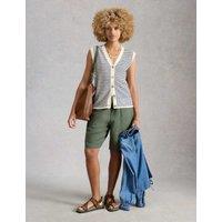 White Stuff Cotton Rich Striped Tank Top with Linen Navy Mix