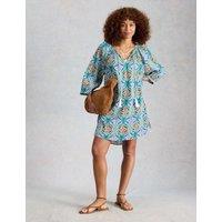 White Stuff Pure Cotton Printed Mini Beach Dress Green Mix