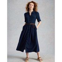 White Stuff Pure Cotton Double Cloth Midi Shirt Dress Navy