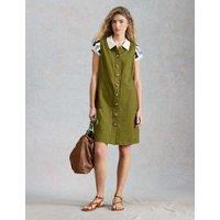 White Stuff Pure Linen Button Through Mini Shift Dress Green