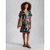 White Stuff Printed Cover Up Mini Kimono Beach Dress Black Mix
