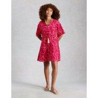 White Stuff Pure Cotton Printed Mini Beach Dress Purple Mix