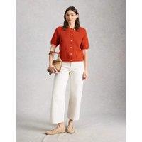 White Stuff Pure Cotton Textured Crew Neck Cardigan Red