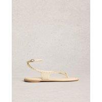 White Stuff Leather Studded Ankle Strap Flat Sandals White