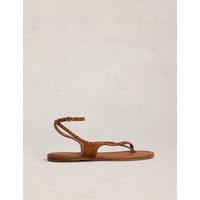 White Stuff Leather Studded Ankle Strap Flat Sandals Tan