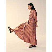 White Stuff Pure Cotton Striped Belted Maxi Shirt Dress Orange Mix