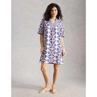 White Stuff Pure Linen Printed Mini Shift Dress Natural Mix