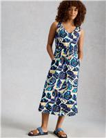 Pure Cotton Jersey Printed Midi Waisted Dress