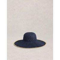 White Stuff Wide Brim Crochet Hat Navy Mix