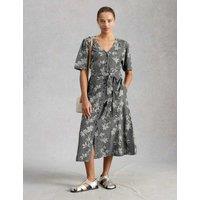 White Stuff Linen Rich Printed Midi Tea Dress Black Mix
