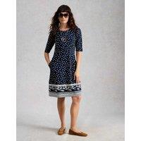 White Stuff Jersey Printed Mini Waisted Dress Navy Mix