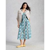 White Stuff Linen Rich Printed Midi Tea Dress Blue Mix