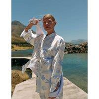 White Stuff Cotton Rich Printed Beach Shirt with Linen White Mix
