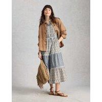 White Stuff Pure Cotton Floral Midi Tiered Dress Blue Mix