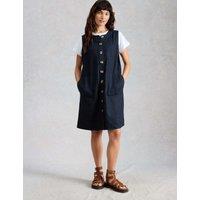 White Stuff Linen Button Detail Mini Shift Dress Navy