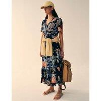 White Stuff Floral V-Neck Midi Tiered Dress Navy Mix
