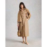 White Stuff Linen Rich Striped Midi Shirt Dress Natural Mix
