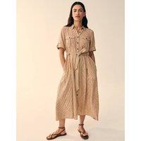 White Stuff Linen Rich Striped Midi Shirt Dress Natural Mix