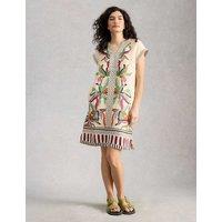 White Stuff Pure Linen Printed Mini Shift Dress Natural Mix