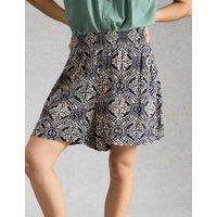 White Stuff Printed Crinkle Shorts Navy Mix