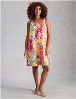 White Stuff Pure Cotton Printed Knee Length Beach Dress Pink Mix