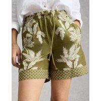 White Stuff Pure Linen Leaf Print Shorts Green Mix
