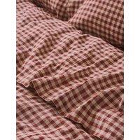 Piglet In Bed Pure Linen Gingham Flat Sheet Red Mix