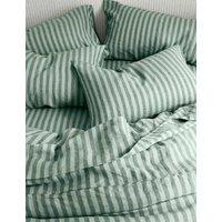 Piglet In Bed Pure Linen Pembroke Stripe Fitted Sheet Green Mix