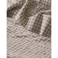 Piglet In Bed Pure Linen Gingham Flat Sheet Oatmeal Mix
