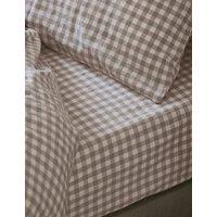 Piglet In Bed Pure Linen Gingham Fitted Sheet Oatmeal Mix