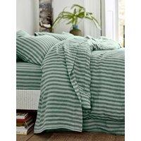 Piglet In Bed Pure Linen Striped Flat Sheet Green Mix