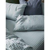 Piglet In Bed Pure Linen Gingham Fitted Sheet Light Blue Mix