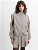 French Connection Checked Funnel Neck Bomber Jacket Beige Mix