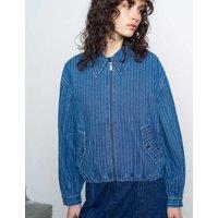 French Connection Denim Pinstriped Bomber Jacket Denim Mix