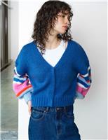 French Connection Ribbed V-Neck Cardigan Blue Mix